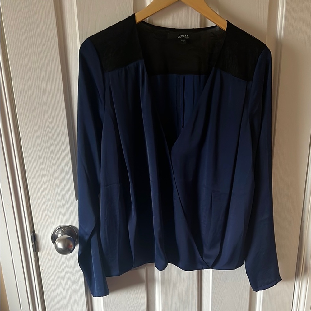 GUESS Navy Blouse with Lace Detail